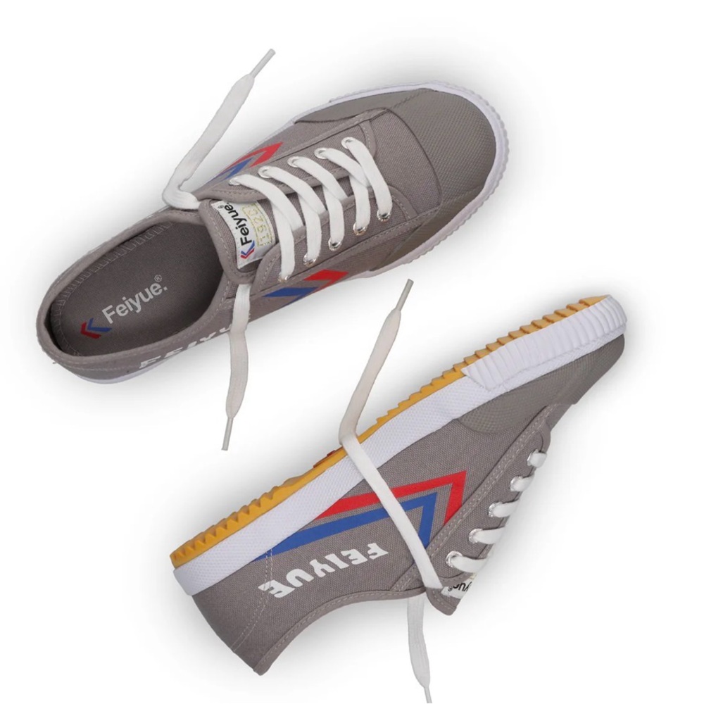 Feiyue FE LO 1920 Gray Canvas Sneakers with Red & Blue Chevron size 10 NEW